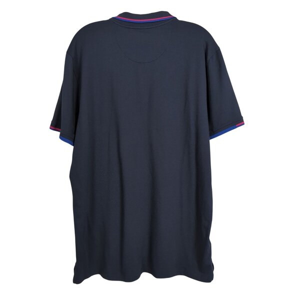Penguin Mens Navy Polo Shirt XL Striped Collar Pocket Cotton Blend Classic Fit - Picture 2 of 14